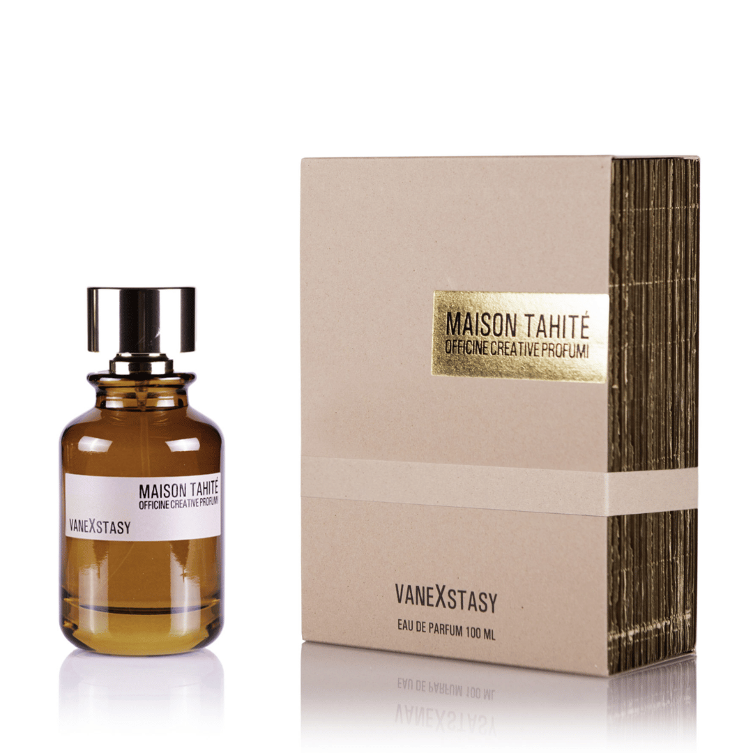 Maison Tahité Vanexstasy Eau de Parfum – Flakon neben der Box, stilvolle Präsentation eines charaktervollen Nischenparfums bei scent amor