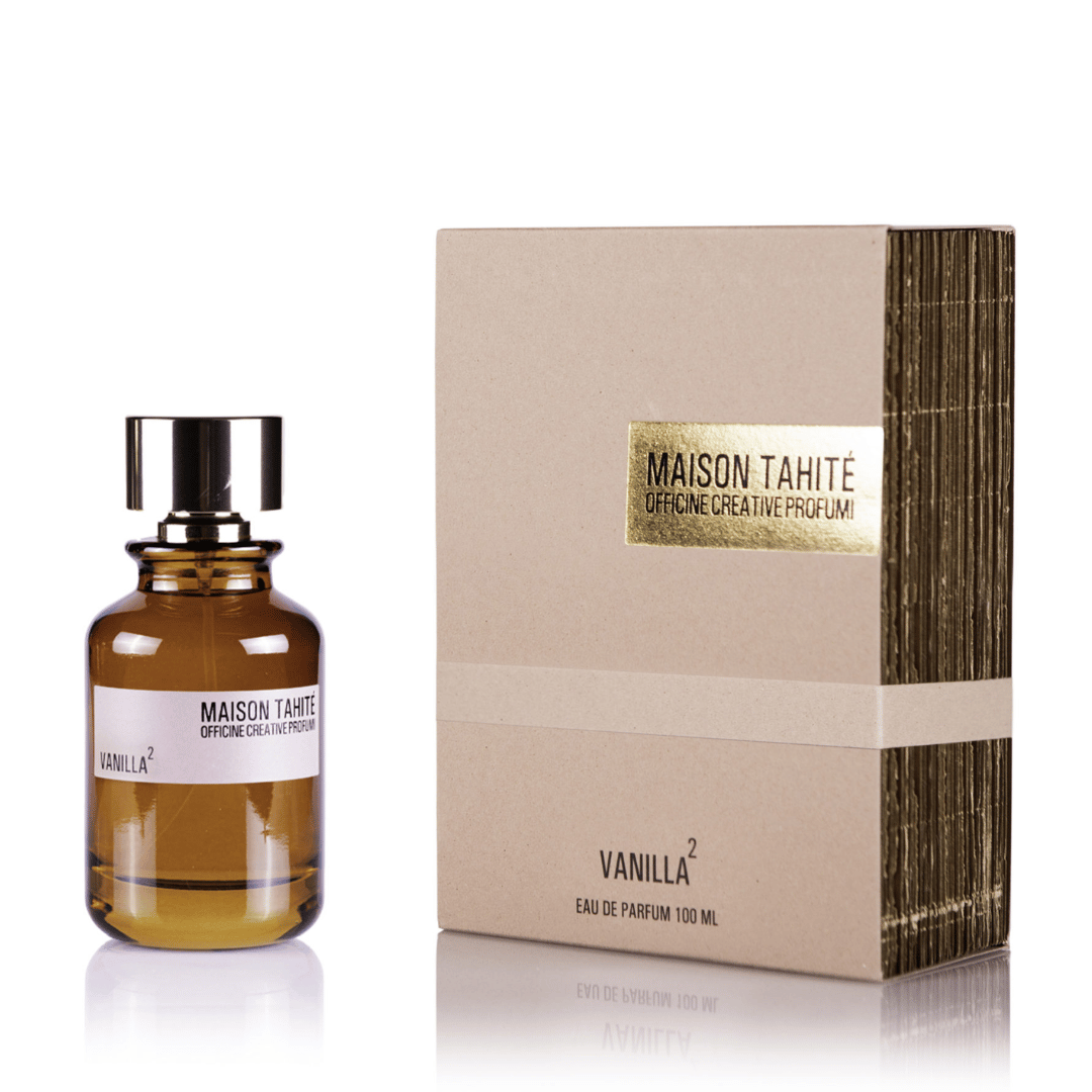 Maison Tahité Vanilla² Eau de Parfum – Flakon neben der Box, elegante Präsentation eines charaktervollen Nischenparfums bei scent amor