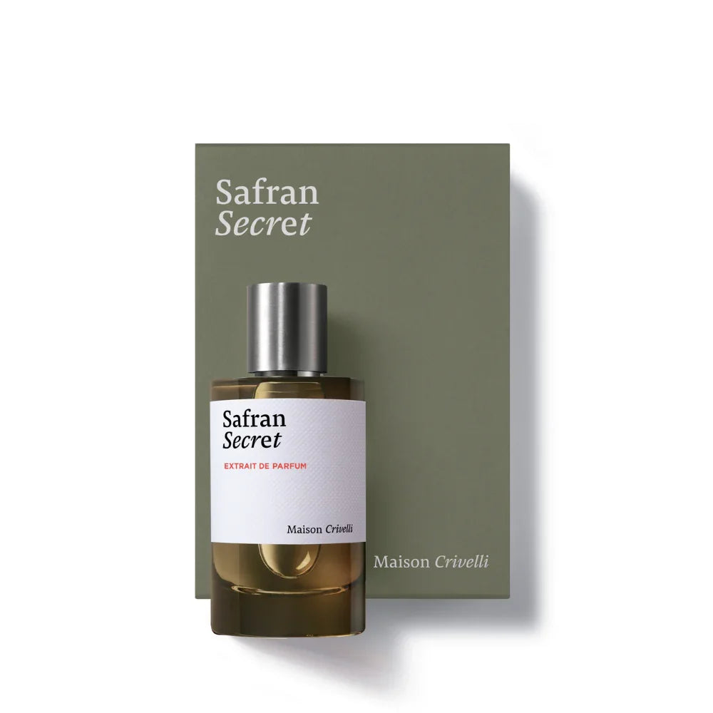 „Maison Crivelli SAFRAN SECRET Extrait de Parfum – stilvoller Flakon mit moosgrünem Etui, exklusiv bei scent amor“