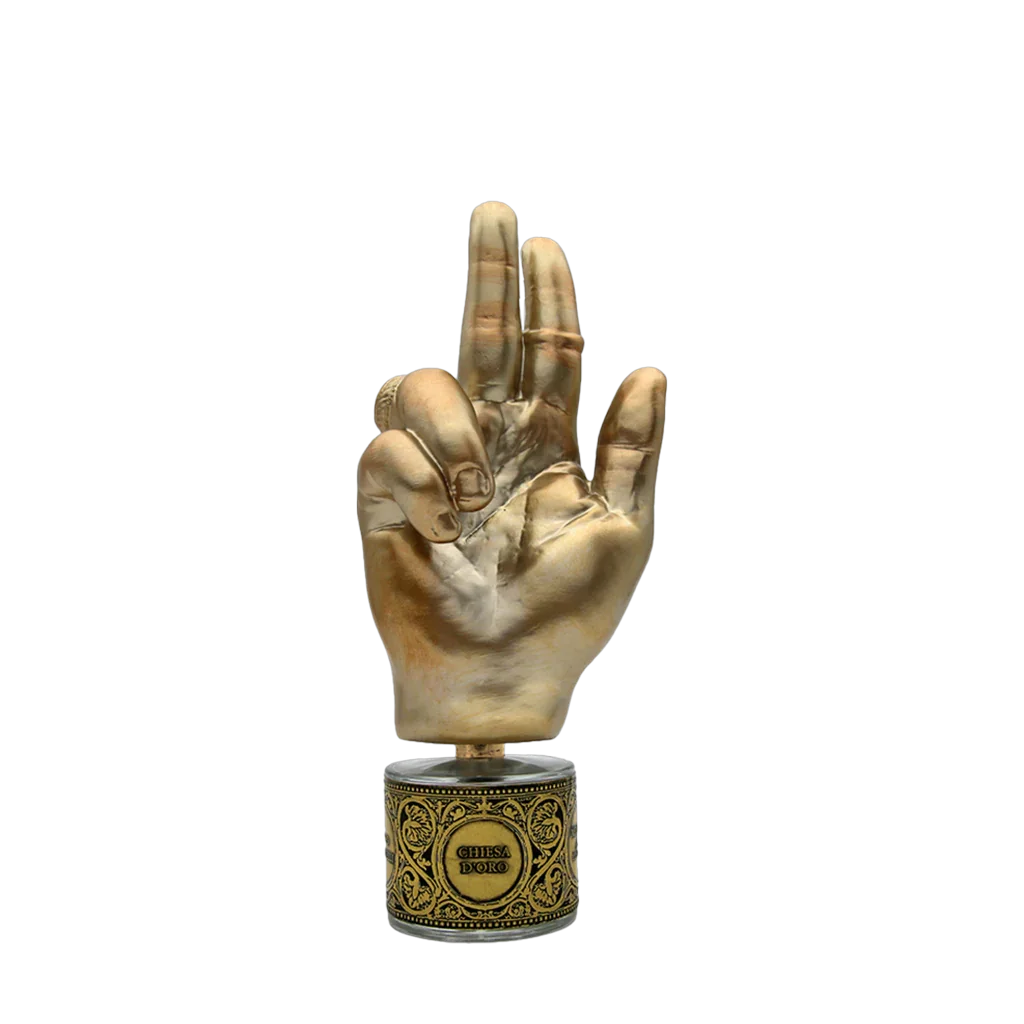 Filippo Sorcinelli MEMENTO CHIESA D´ORO Extrait de Parfum freigestellter Flakon frontal scent amor