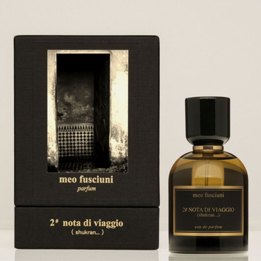 Meo Fusciuni 2# Nota di Viaggio (Shukran…) Eau de Parfum mit Originalbox und Flakon in eleganter Gesamtansicht, erhältlich bei scent amor.