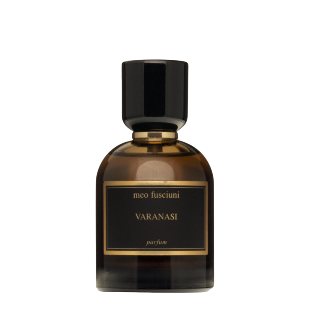 freigestellter Flakon von dem Eau de Parfum Varanasi von Meo Fusciuni, rauchig-harziger Duft mit spiritueller Tiefe und mystischer Wärme, erhältlich bei scent amor.