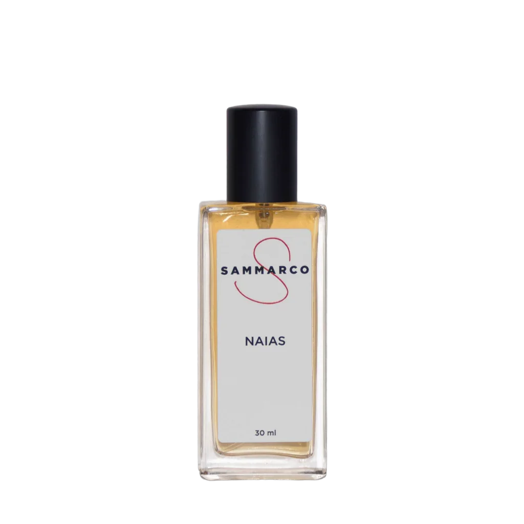 30 ml Eau de Parfum "Naias" von SAMMARCO in rechteckigem Glasflakon mit schwarzem Verschluss.