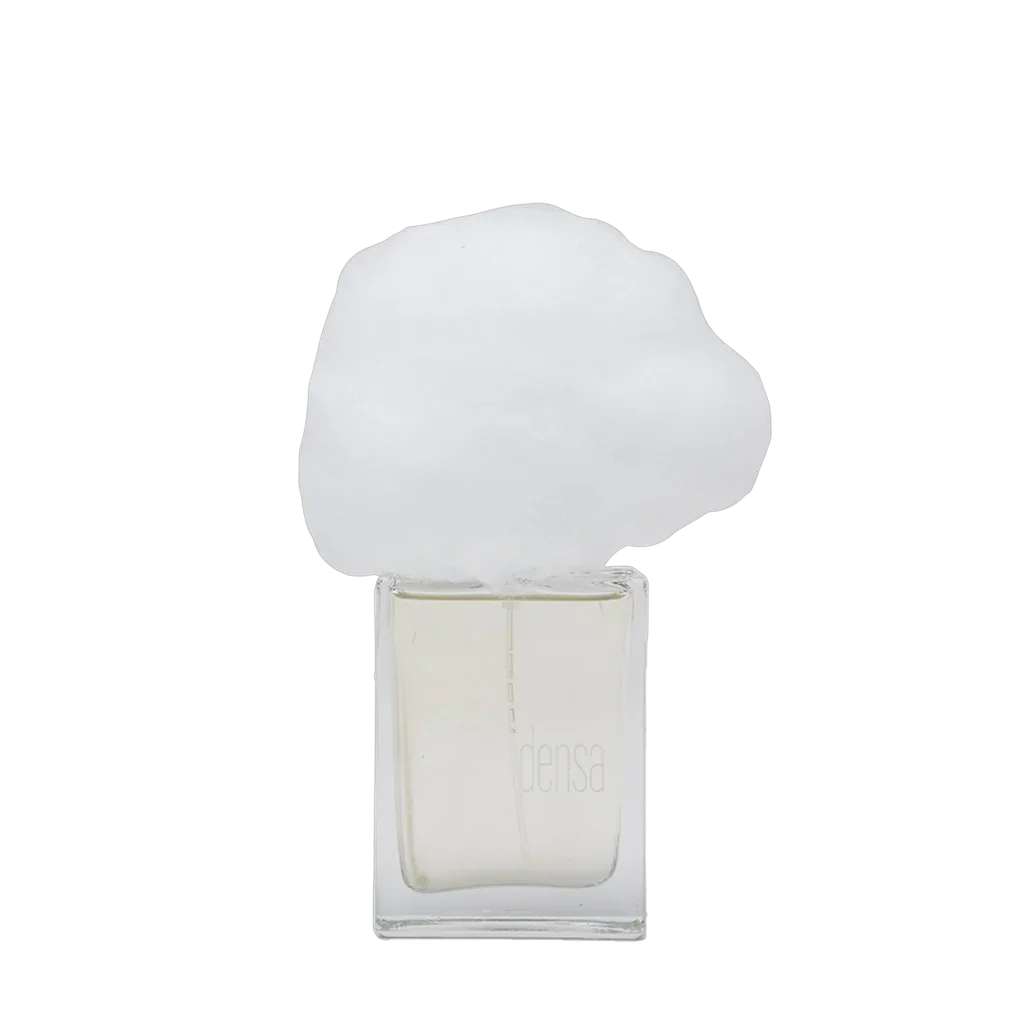Parfüm "NEBBIA DENSA" von Filippo Sorcinelli in einem rechteckigen Glasflakon mit cloudartigem Verschluss.