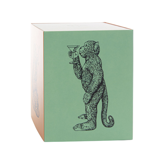 New Notes Cocktail Maracuja Extrait de Parfum, Verpackung mit illustrativem Affenmotiv und Cocktailglas, kreative tropische Duftpräsentation, erhältlich bei scent amor.