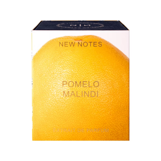 New Notes Pomelo Malindi Extrait de Parfum, Verpackung mit großflächigem Pomelo-Motiv in leuchtendem Gelb und modernem Design, erhältlich bei scent amor.