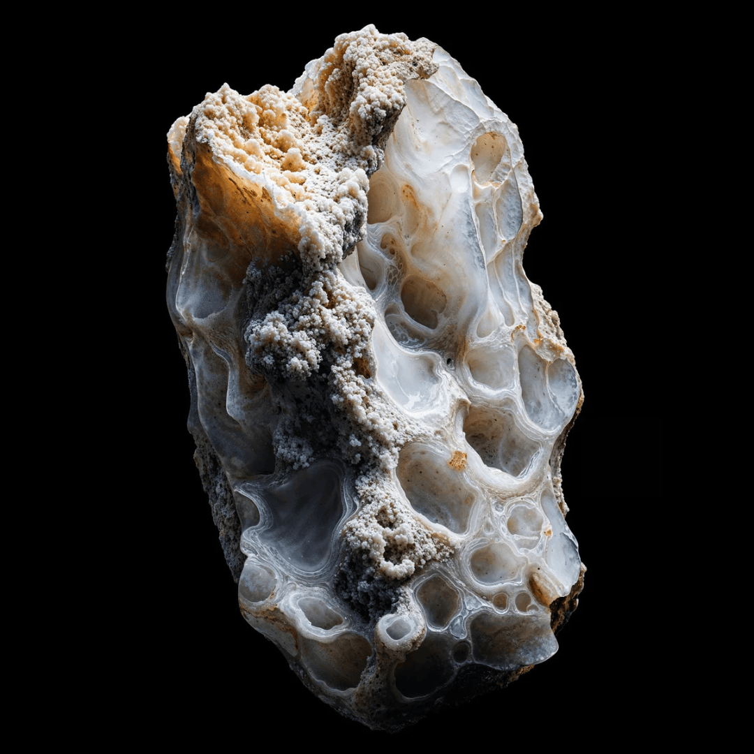 Première Peau Albâtre Sépia Extrait de Parfum – mineralisch-strukturierter Stein als künstlerisches Detailbild, Sinnbild für Härte, Tiefe und Naturkraft bei scent amor