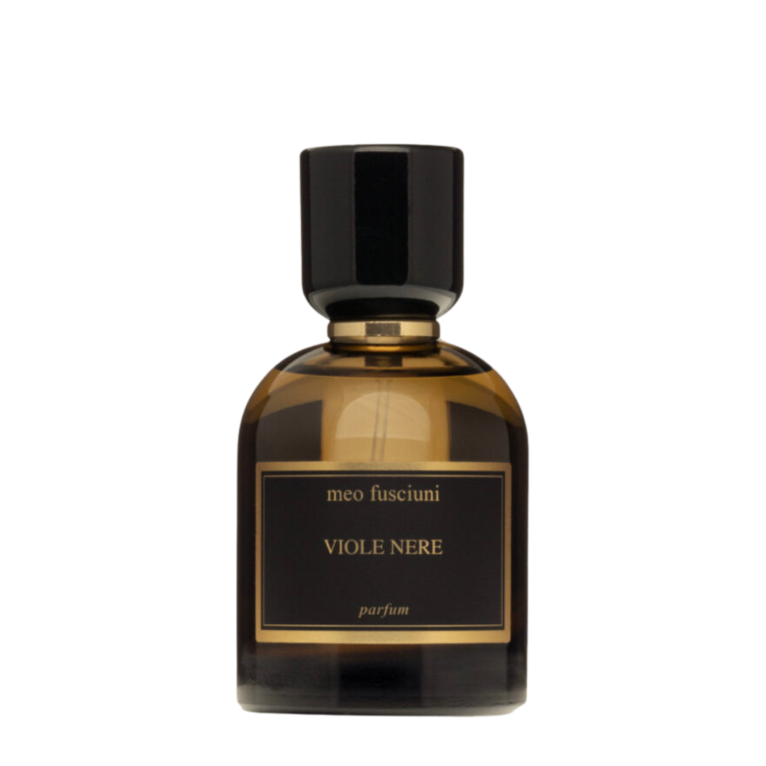 Meo Fusciuni Viole Nere Parfum, ein dunkler, poetischer Nischenduft mit pudriger Veilchennote und erdiger Tiefe, freigestellter Flakon, erhältlich bei scent amor.