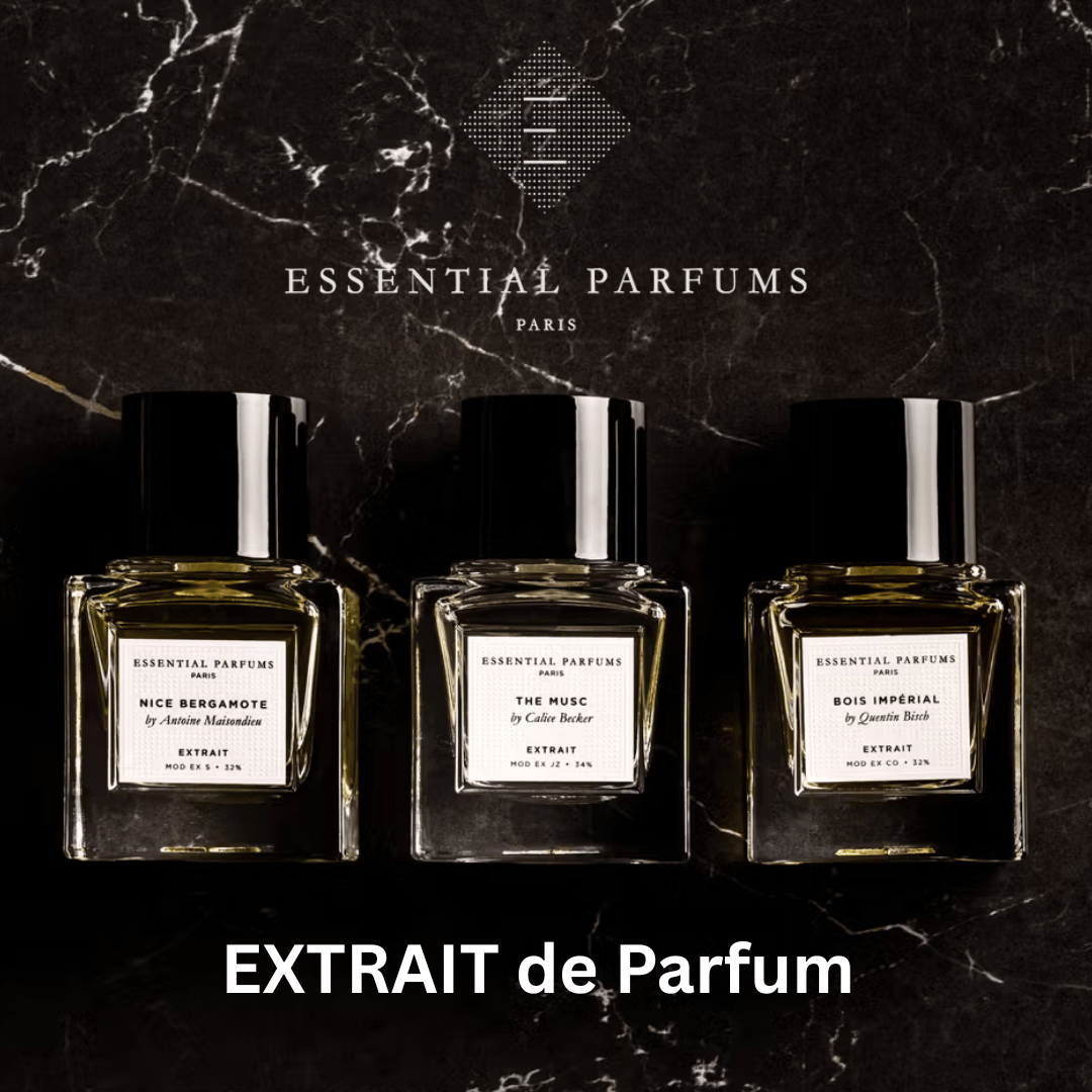ESSENTIAL PARFUMS 3 Nischenduft Flakons mit Extrait de Parfum bei scent amor vor Marmor
