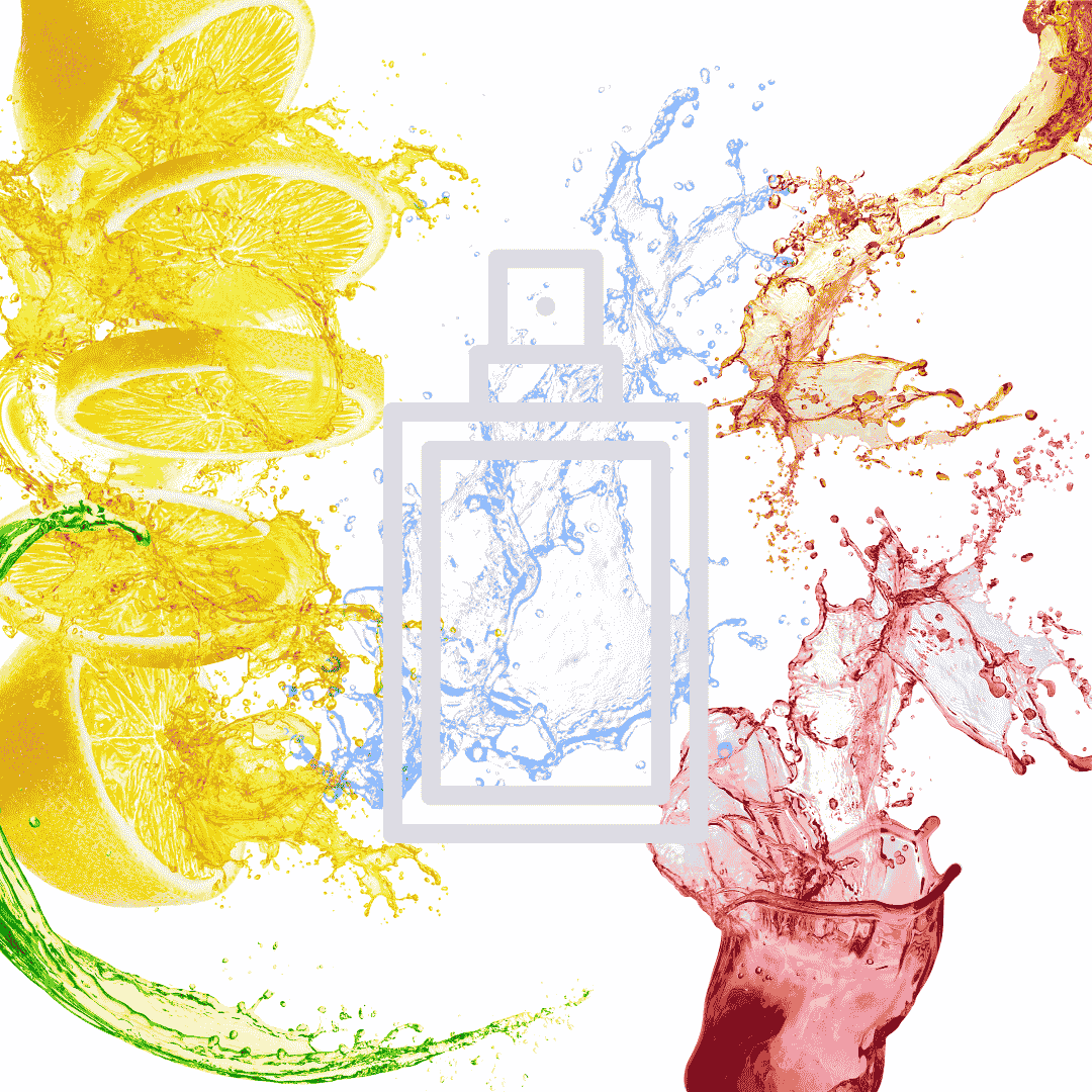 Bildcollage Nischenduft Flakon mit buntem Splash 