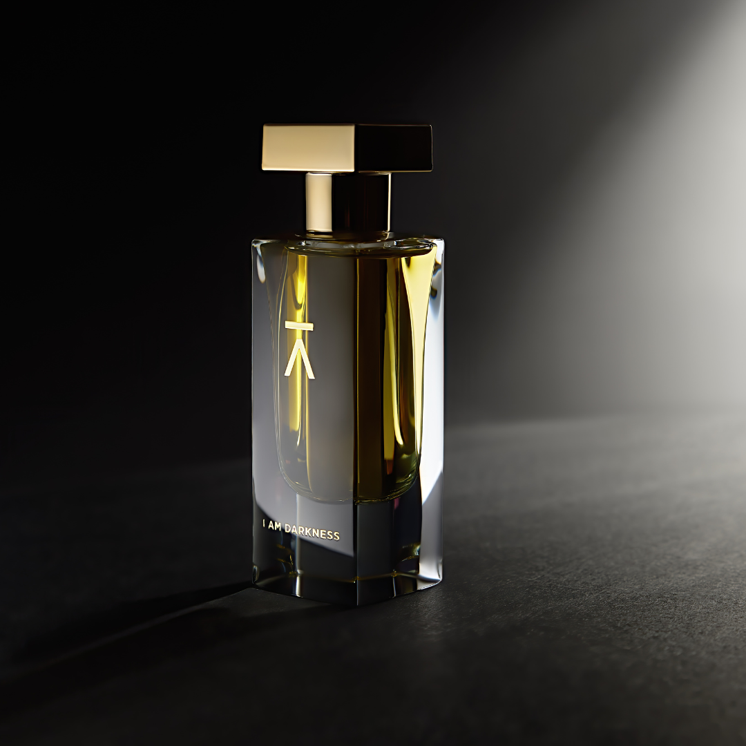 Flakon I AM DARKNESS Azmann parfum mit Schatten und Lichtquelle
