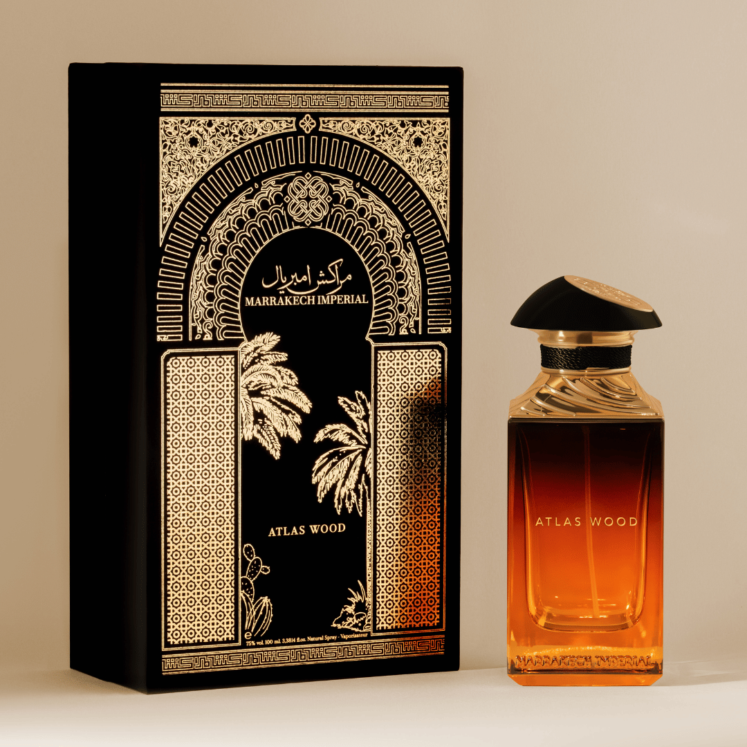 ATLAS WOOD Marrakech Imperial  feiner Flakon in orange mit luxuriöser Umverpackung beim Fachmann für Nischendüfte scent amor erleben
