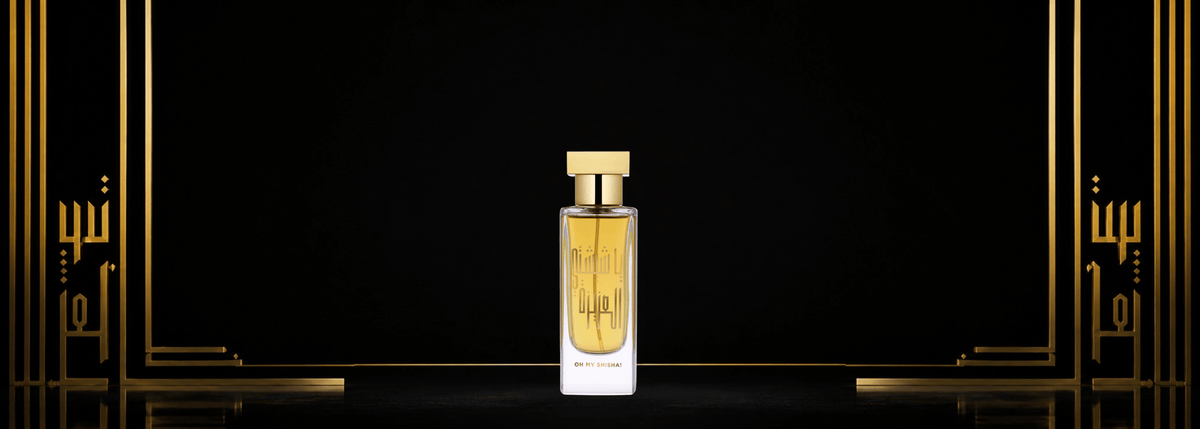 Flakon des Nischenduft OH MY SHISHA von Azman präsentiert auf einer ART Deco Vorlage bei scent amor Deinem Fachmann für feine Nischendüfte