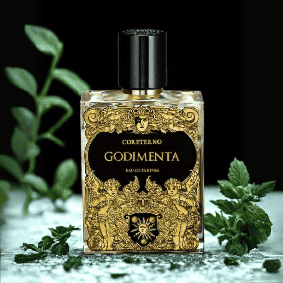 Coreterno Eau de Parfum Nischenparfum Flacon mit Minze