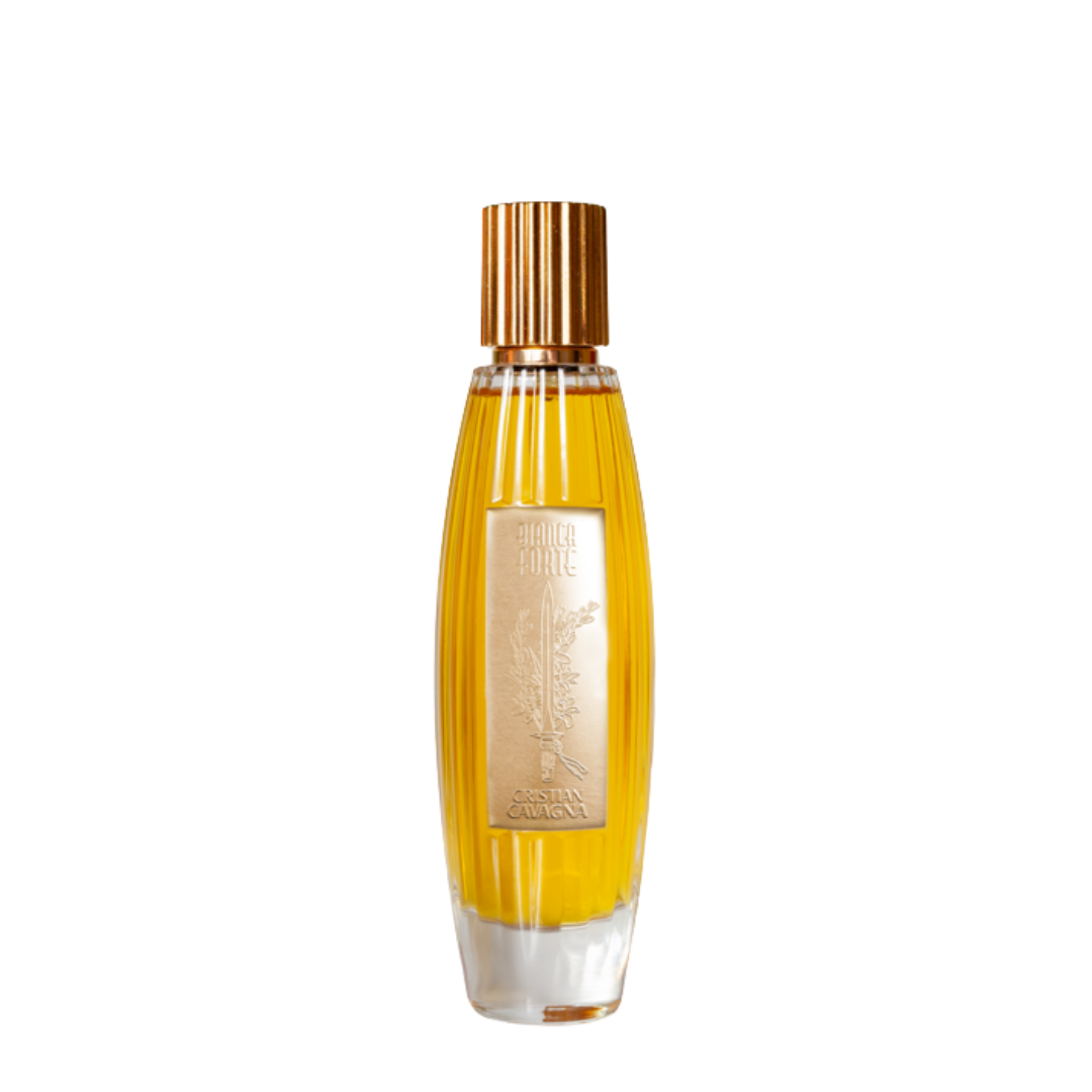 Cristian Cavagna Bianca Forte, intensives Extrait de Parfum, erhältlich bei scent amor - Flakon auf transparentem Hintergrund