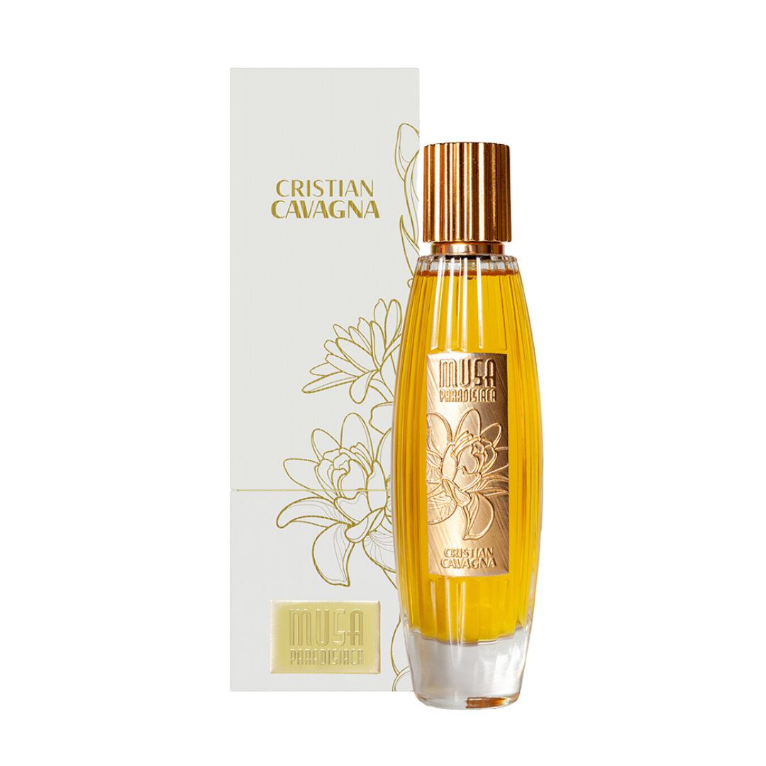 Musa Paradisiaca, edler Extrait de Parfum von Cristian Cavagna – erhältlich bei scent amor, zu sehen neben der Verpackung