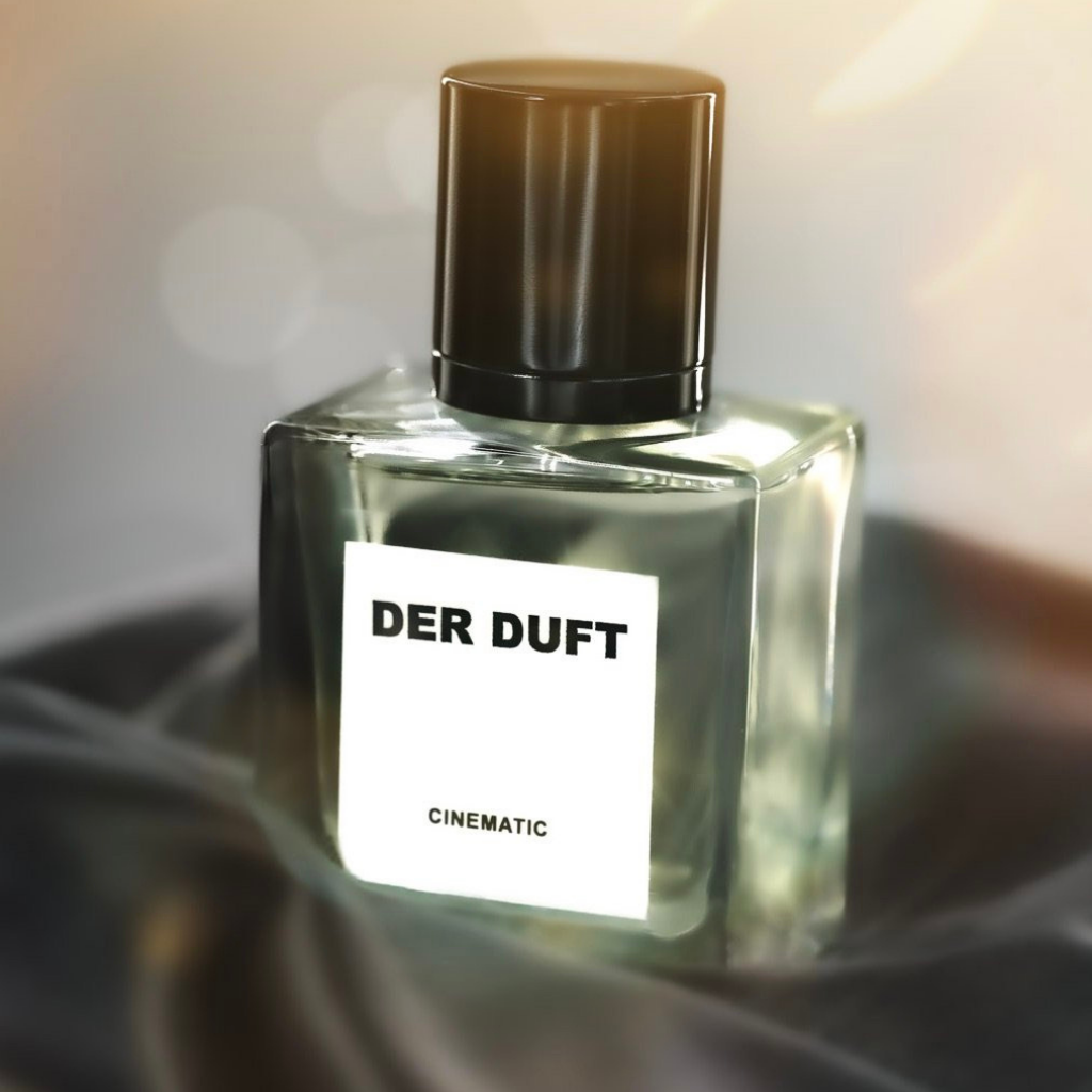 der duft cinematic flakon auf schwarzem stoff