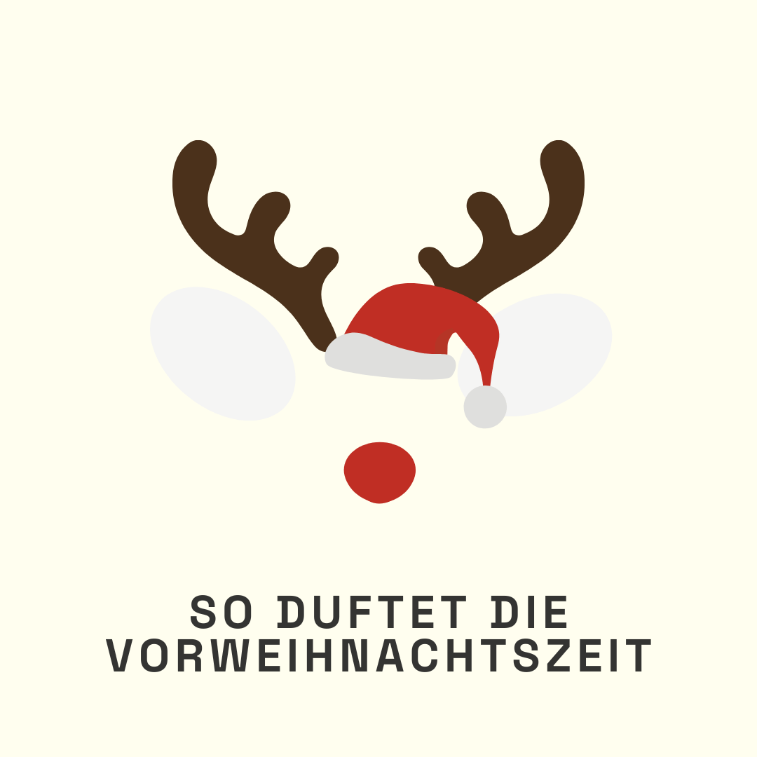 stilisierte Elchkopf mit roter Nase und Weihnachtsmütze