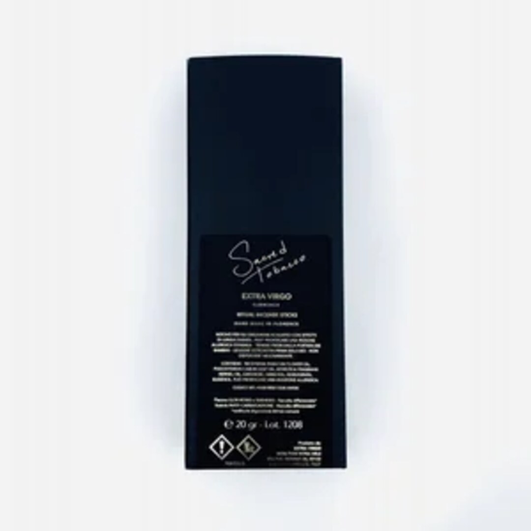 Extra Virgo SACRED TOBACCO Ritual Incense Sticks Box Rückseite präsentiert bei scent amor