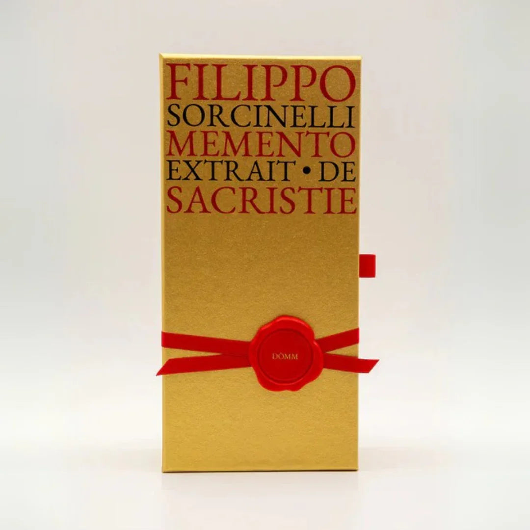 Filippo Sorcinelli MEMENTO DÒMM Extrait de Parfum Detail Umverpackung für Memento Kollektion scent amor