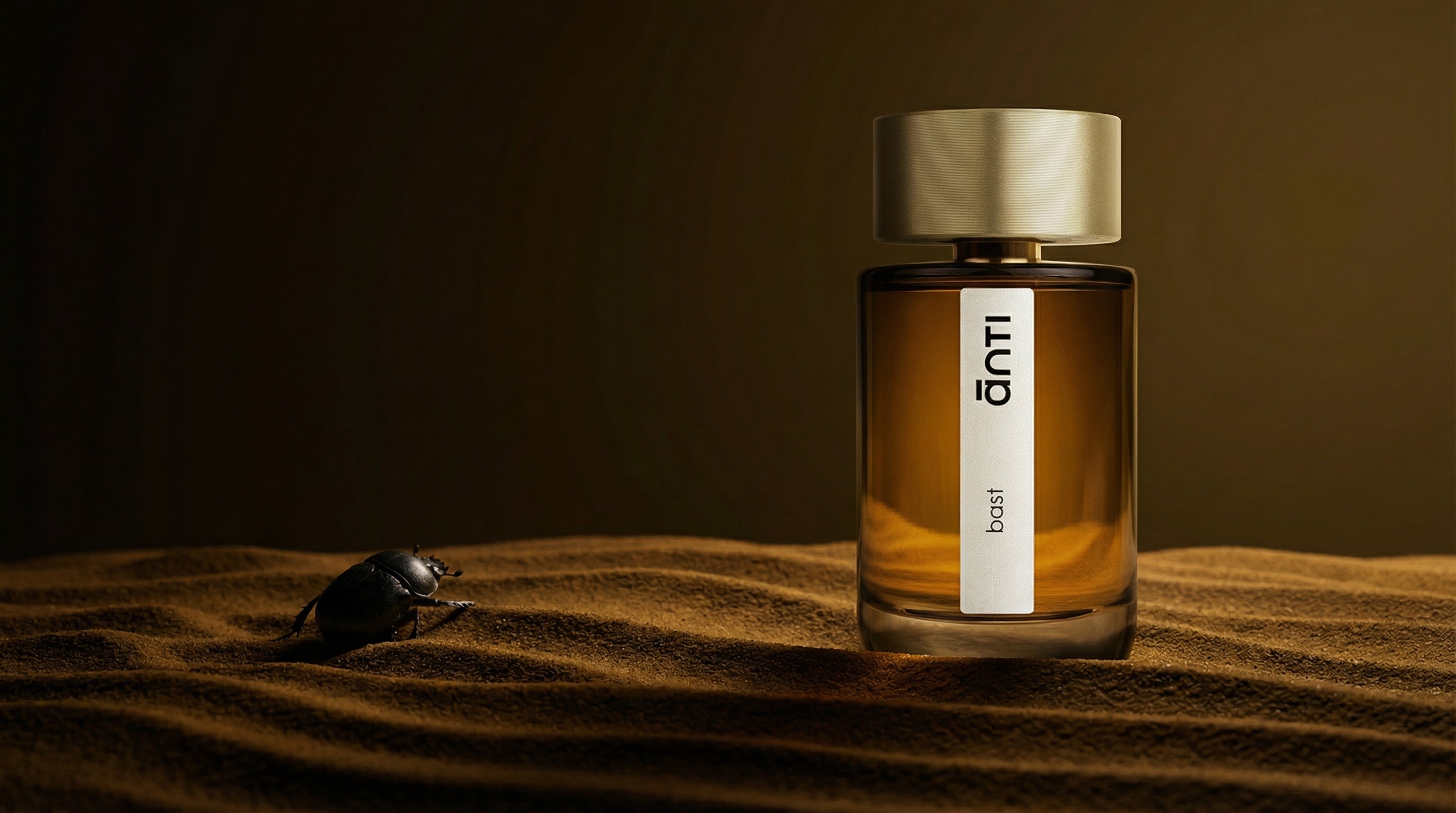 anti Parfums Nischenduft bast bei scent amor auf Wüstensand mit Käfer.