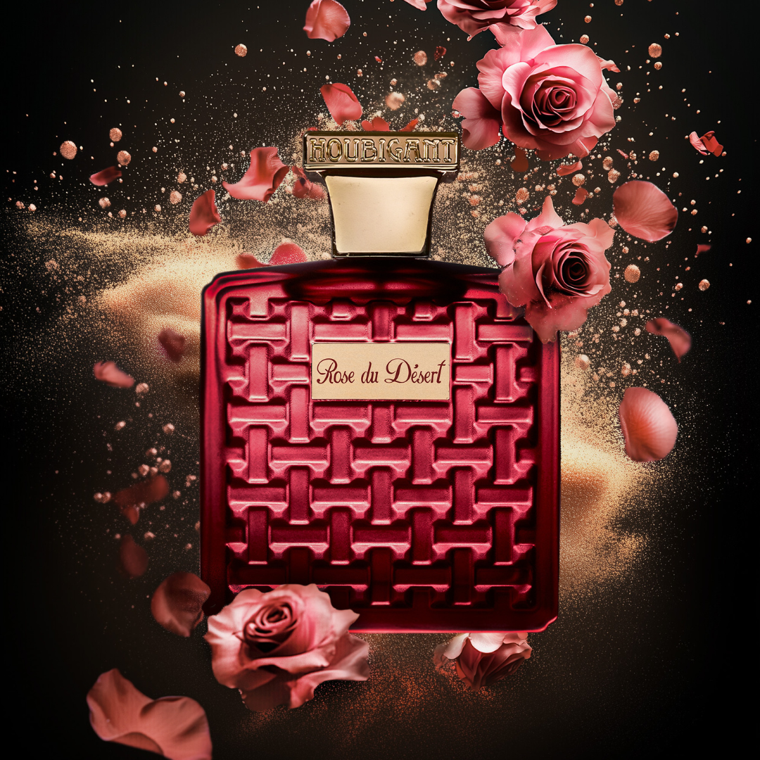 Houbigant Paris ROSE DU DÉSERT Eau de Parfum Extrême Mood Flakon mit Rosenknospen scent amor