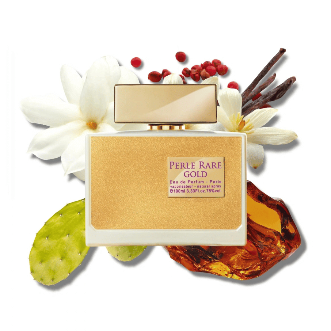Panouge Paris – PERLE RARE GOLD Eau de Parfum Nischenduft Flakon vor den Duftzutaten bei scent amor