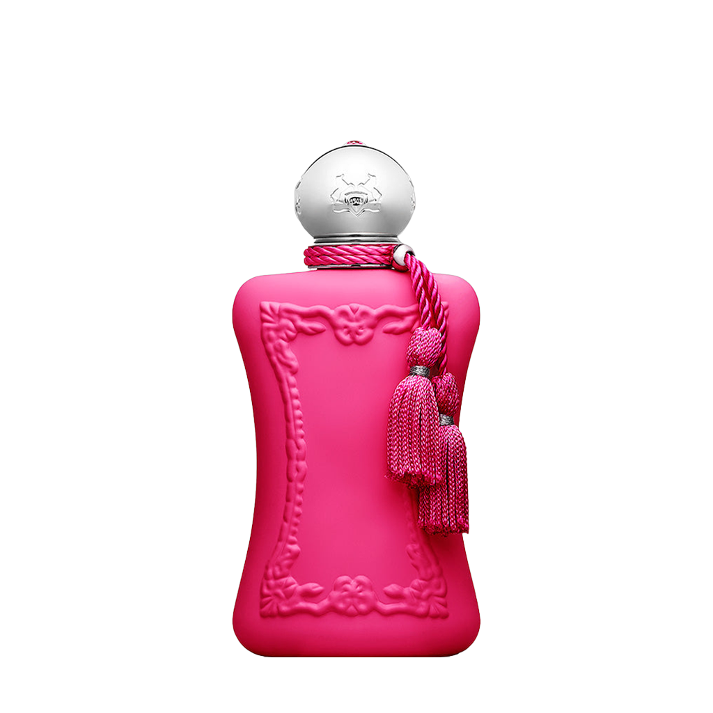 Freigestellter Flakon von Parfums de Marly Oriana Eau de Parfum – ein leuchtendes Pink voller Eleganz und zarter Sinnlichkeit – jetzt bei scent amor entdecken
