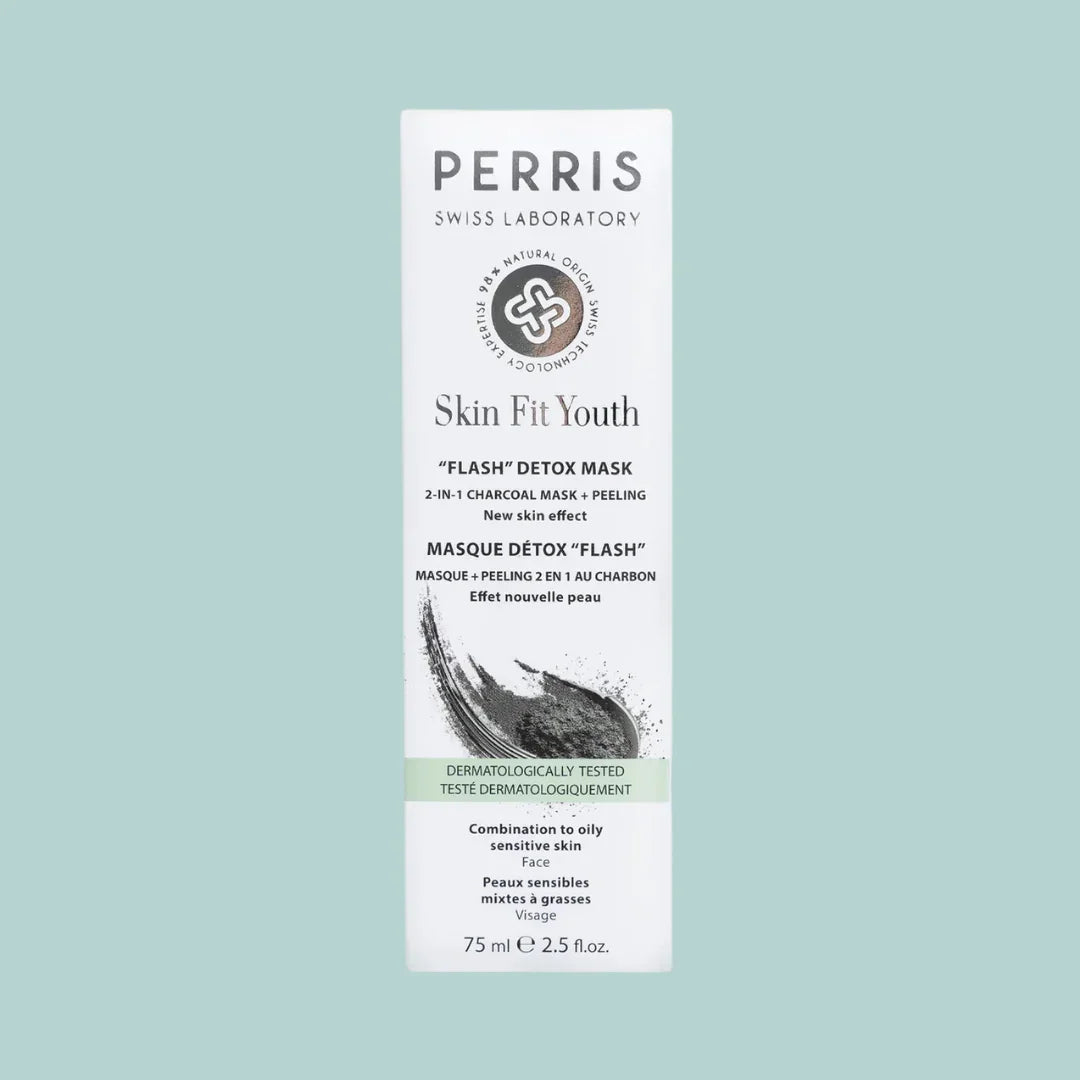 Perris Swiss Laboratory Skin Fit Youth Flash Detox Mask – die Verpackungsbox als Versprechen luxuriöser Hautpflege – entdecke sie bei scent amor