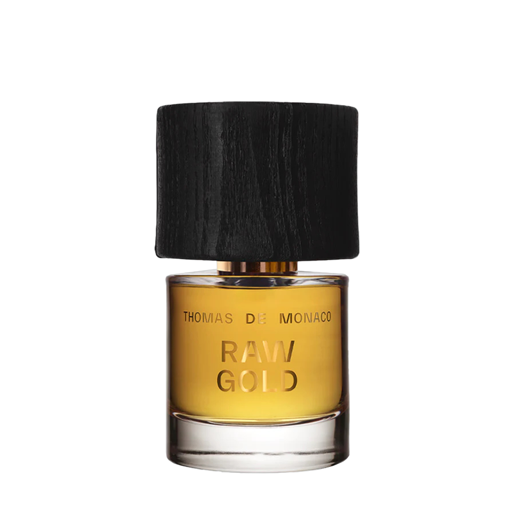 Thomas De Monaco Raw Gold Flakon auf transparentem Hintergrund- luxuriöses Eau de Parfum erhältlich bei scent amor
