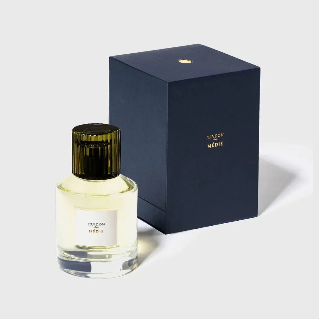 Parfümflakon und zugehörige Verpackung der Marke Trudon, Produkt "MÉDIE". Flakon bei scent amor deinem Spezialisten für feine Nischenparfums