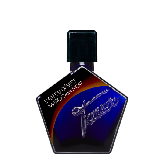 Andy Tauer L'Air du Désert Marocain Noir Elixir, ikonischer tiefblauer Flakon mit schwarzem Label und warmem Farbverlauf im charakteristischen Tauer-Design, erhältlich bei scent amor.