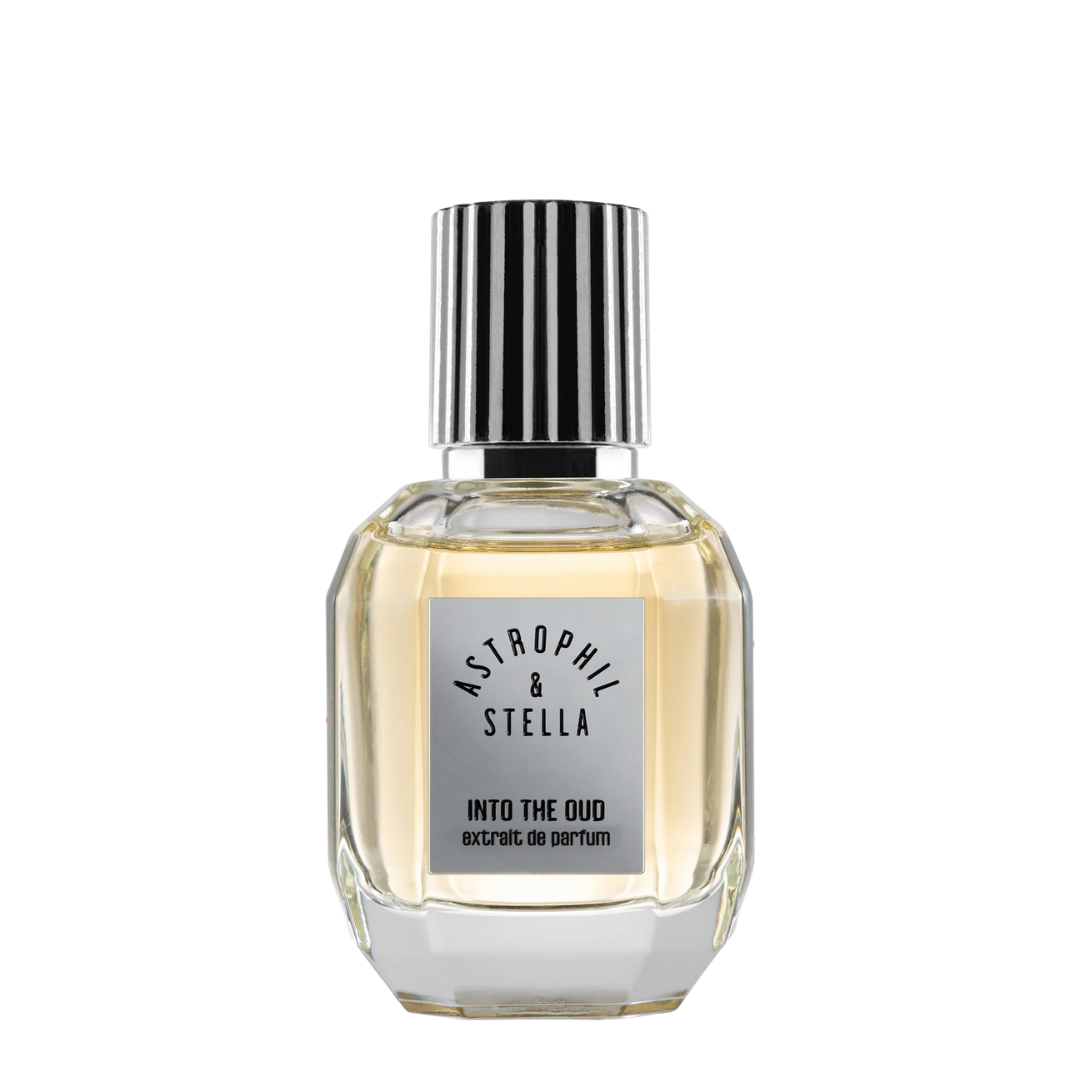 Flakon von Astrophil & Stella Into The Oud Extrait de Parfum, eleganter Duftflakon mit silbernem Verschluss, erhältlich bei scent amor