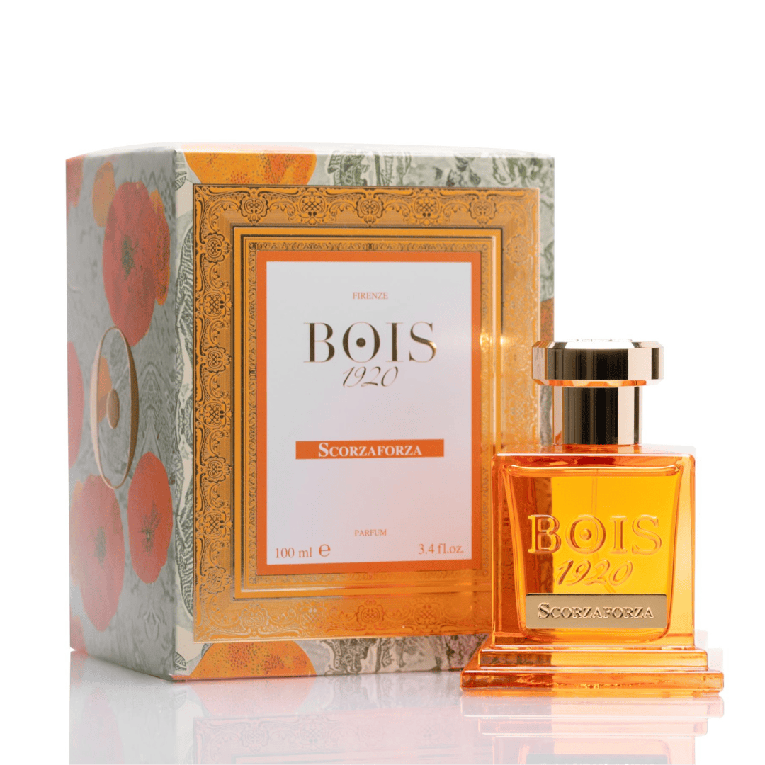 Bois 1920 Scorzaforza Parfum, Flakon und Box, luxuriöser Duft mit intensiven Zitrusnoten und edler Verpackung, erhältlich bei scent amor