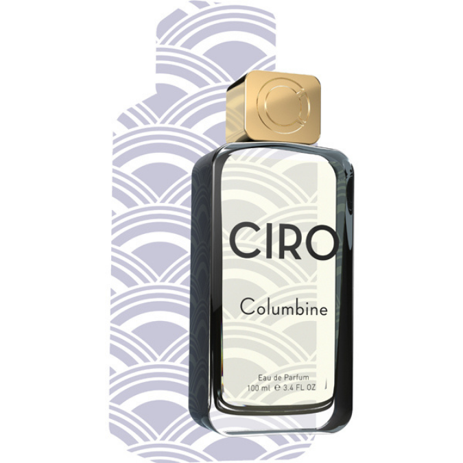 Ciro Columbine Eau de Parfum, moderner Duftflakon mit eleganter Linienführung und goldener Verschlusskappe, klar und hochwertig, erhältlich bei scent amor.
