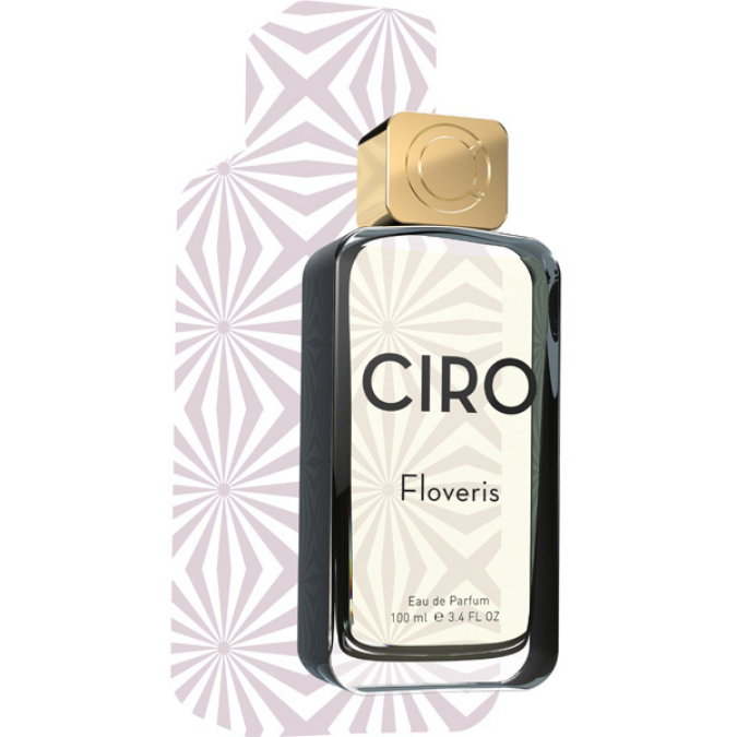 Ciro Floveris Eau de Parfum, moderner Duftflakon mit eleganter Linienführung und goldener Verschlusskappe, minimalistisch und hochwertig, erhältlich bei scent amor.