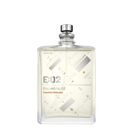 Escentric Molecules Escentric 02 Eau de Toilette, transparenter Flakon mit geometrischem Design in hellen und grauen Nuancen, modern und minimalistisch, erhältlich bei scent amor.
