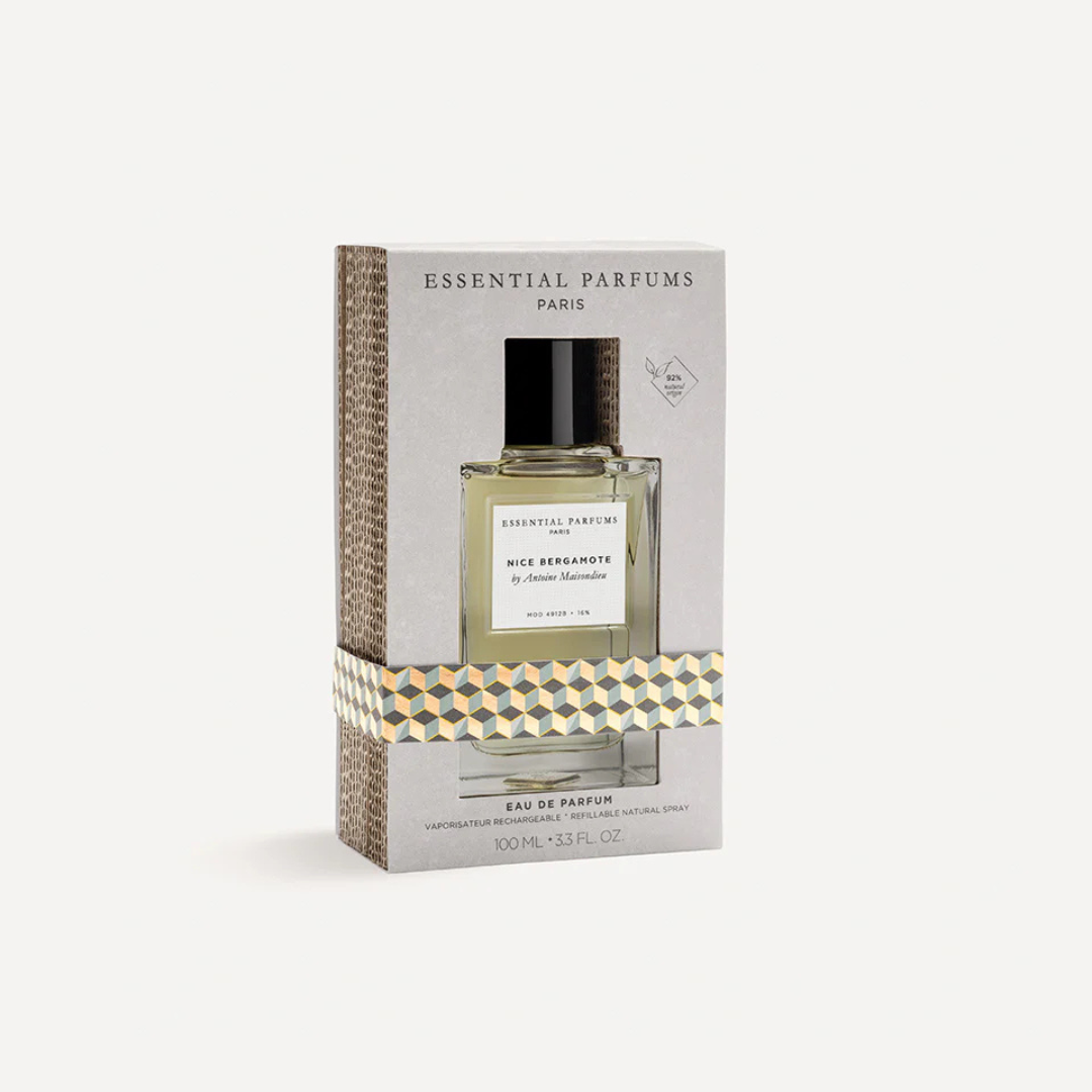 Essential Parfums Nice Bergamotte Eau de Parfum by Antoine Maisondieu – Flakon mit Box, elegante Präsentation eines modernen Nischenparfums bei scent amor
