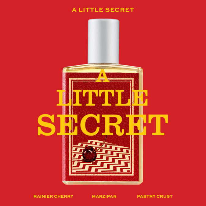 Imaginary Authors A Little Secret Eau de Parfum, auffälliger Schriftzug mit Flakon im Fokus, kreativ und verspielt, erhältlich bei scent amor.