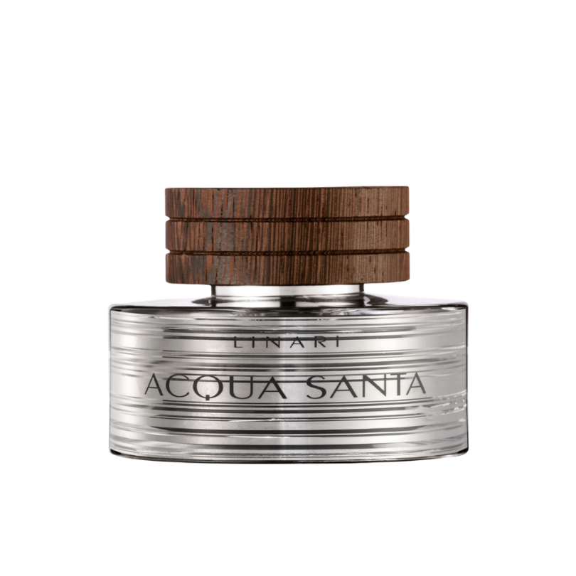 Linari Acqua Santa Eau de Parfum, stilvoller Duftflakon mit klaren Linien und Holzdeckel, frisch und elegant, erhältlich bei scent amor.