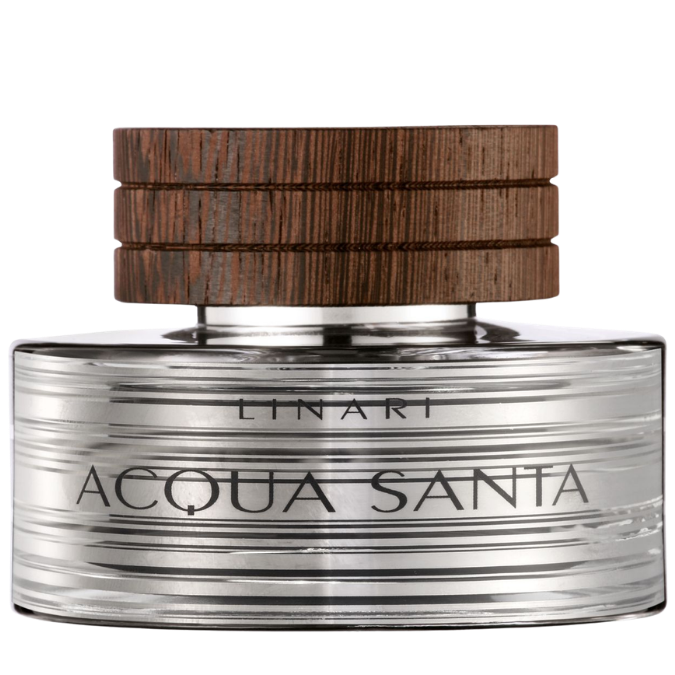 Linari Acqua Santa Eau de Parfum, stilvoller Duftflakon mit klaren Linien und Holzdeckel, frisch und elegant, erhältlich bei scent amor.