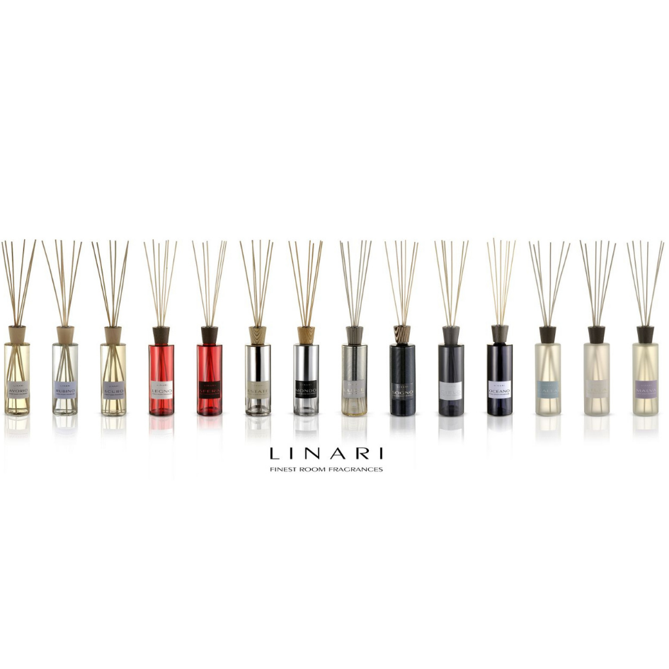 Aufgereihte Flakons der Linari Diffuser Flakons, erhältlich bei scent amor.