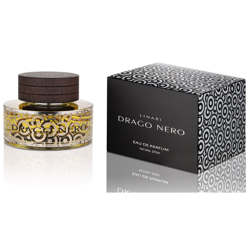 Linari Drago Nero Eau de Parfum, eleganter Duftflakon mit Verpackung im modernen Design, hochwertig und stilvoll präsentiert, erhältlich bei scent amor.