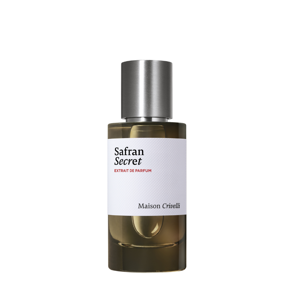 „Flakon von Maison Crivelli SAFRAN SECRET Extrait de Parfum – luxuriöser Nischenduft mit Safran, Kaffee und Sandelholz, erhältlich bei scent amor“