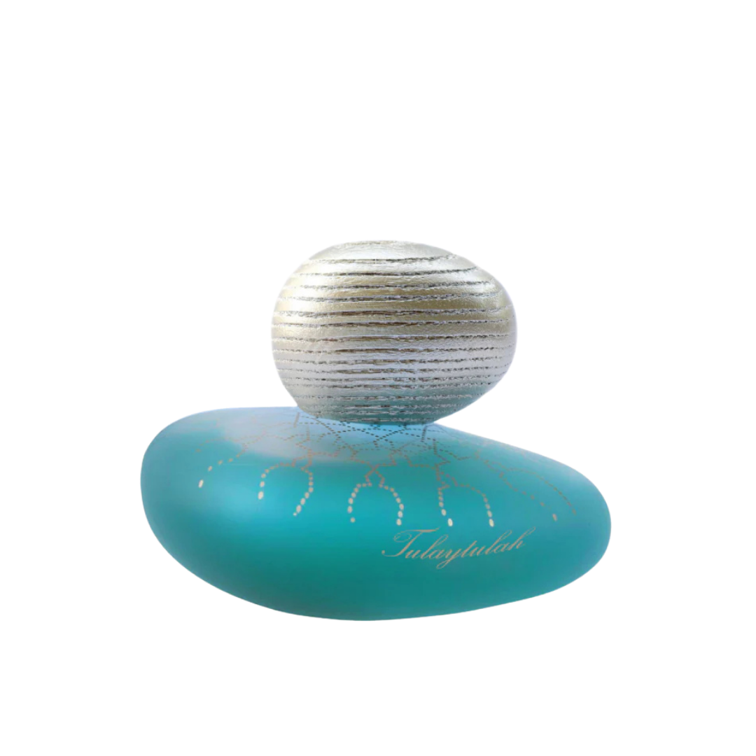 Majda Bekkali Tulaytulah Extrait de Parfum, türkisfarbener Flakon mit kunstvoller Verzierung und skulpturalem Verschluss, erhältlich bei scent amor.