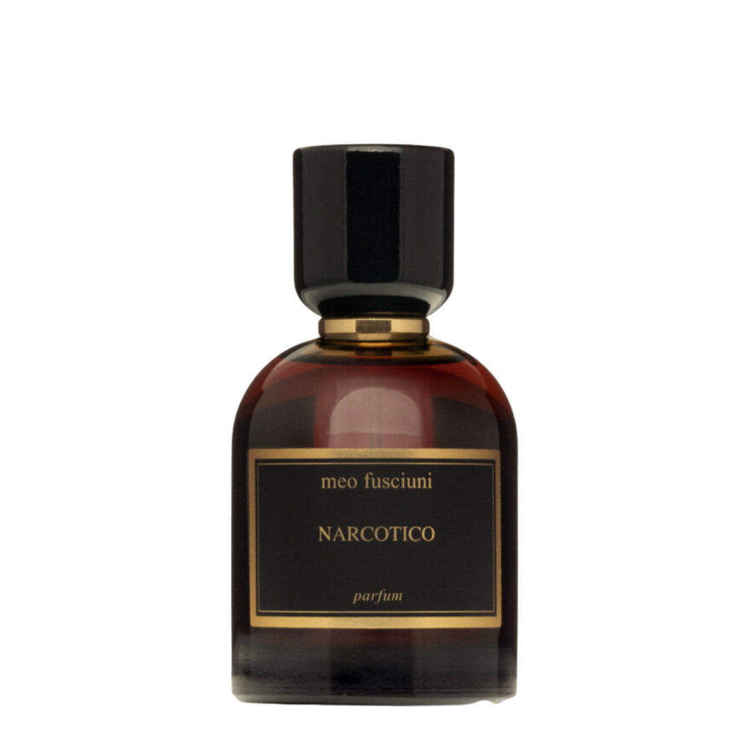 freigestellter Flakon von dem Eau de Parfum Narcotico von Meo Fusciuni, dunkler würzig-holziger Duft mit sinnlicher und intensiver Tiefe, erhältlich bei scent amor.