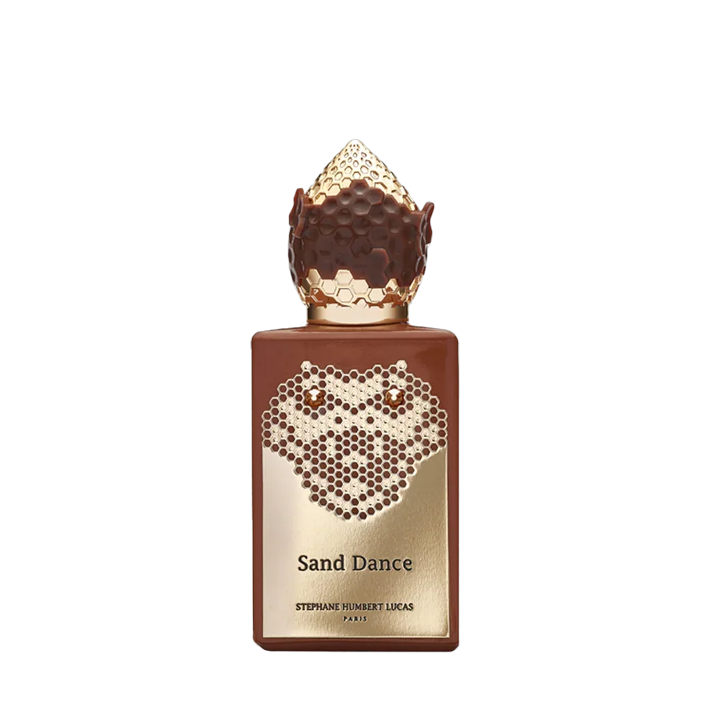 Parfümflakon "Sand Dance" von Stéphane Humbert Lucas, mit goldener Verzierung und dekorativem Verschluss bei scent amor
