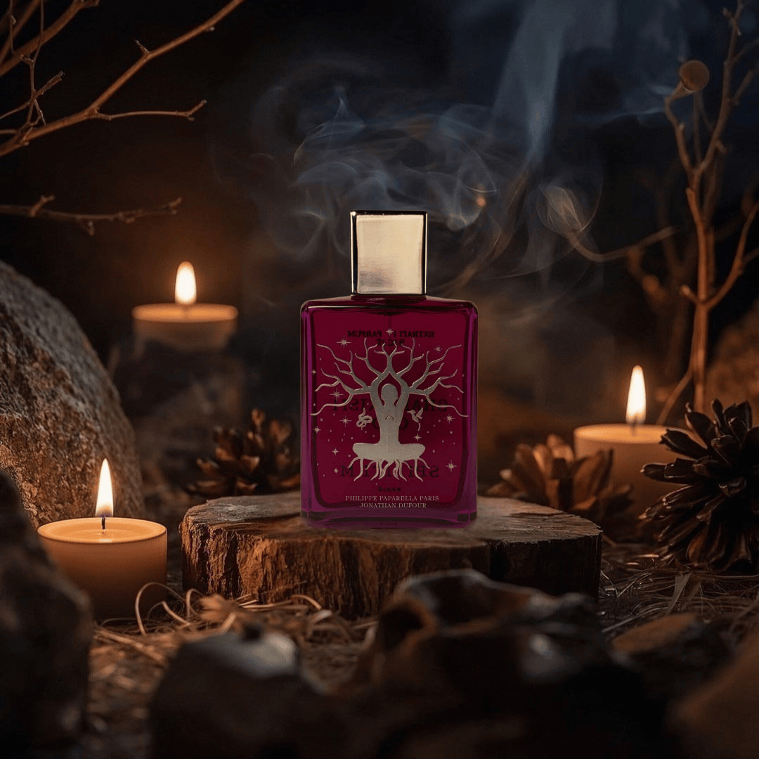 Spiritum Shamanism Oud Extrait de Parfum, stimmungsvolle Duftkomposition mit Holz, Rauch und Kerzen, geheimnisvolle Atmosphäre, erhältlich bei scent amor.